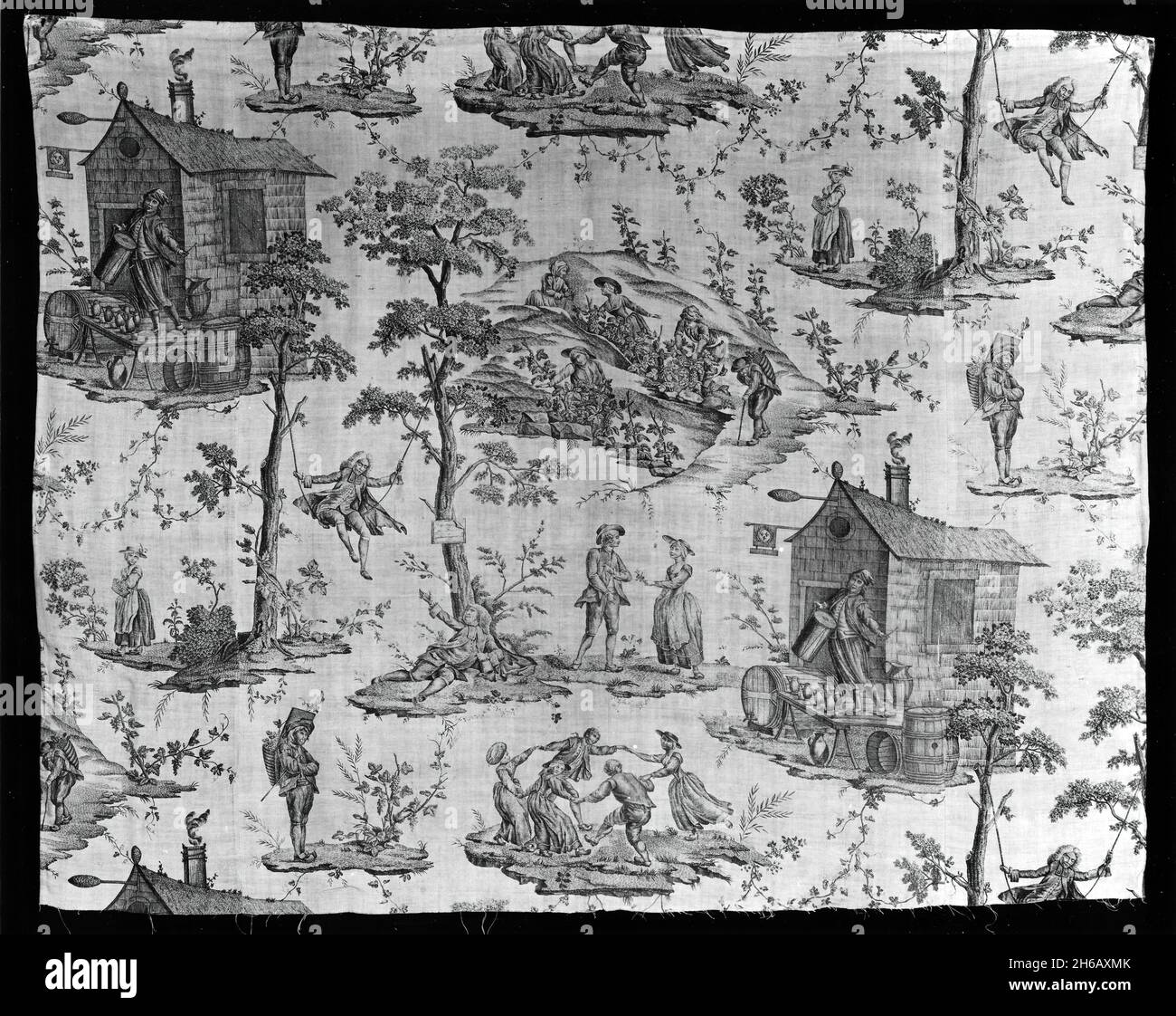 Les Vendages (tessuti d'arredo), Francia, 1785. Scene di vendemmia e vinificazione. Prodotto da Christophe Phillipe Oberkampf. Foto Stock
