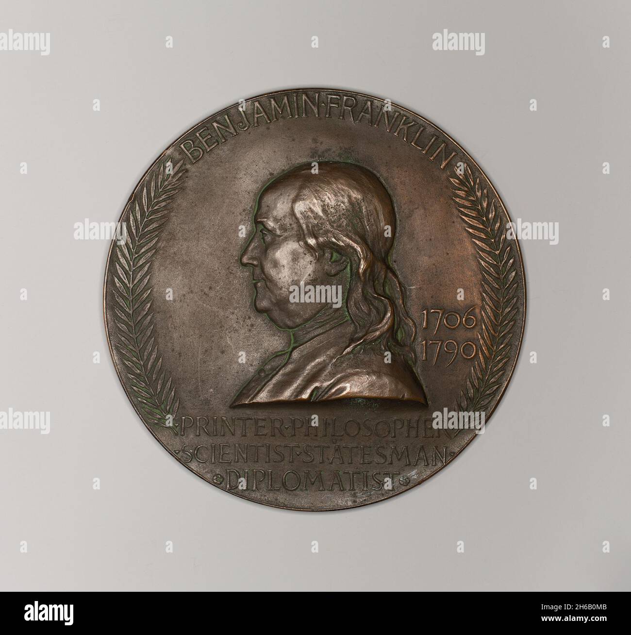 Benjamin Franklin Medaglia commemorativa, 1906. 'Stampante - filosofo - scienziato - statista - diplomatista'. Foto Stock