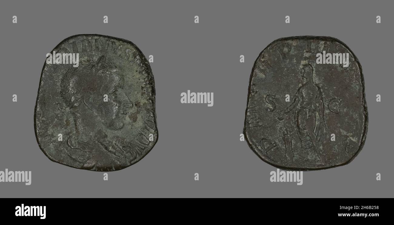 Sestertius (Coin) raffigurante l'imperatore Gordianus, 238-244. Foto Stock