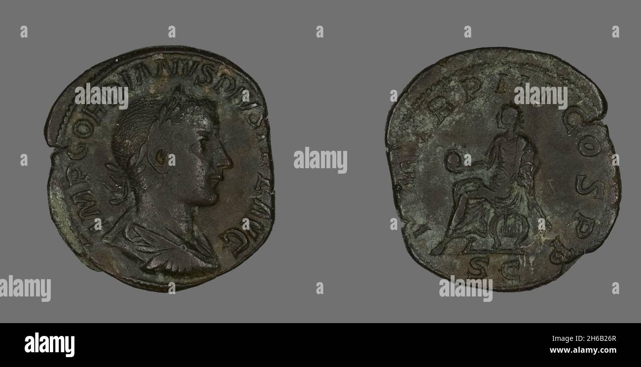 Sestertius (Coin) raffigurante l'imperatore Gordianus, 238-244. Foto Stock