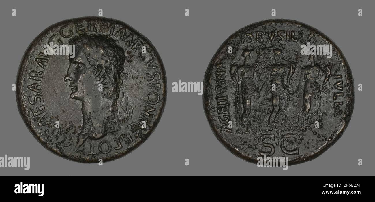 Sestertius (Coin) raffigurante Germanico, 37-38. Foto Stock