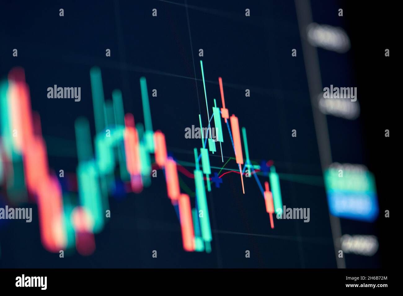 Borsa online trading chart candlestick su cripto piattaforma valutaria. Foto Stock