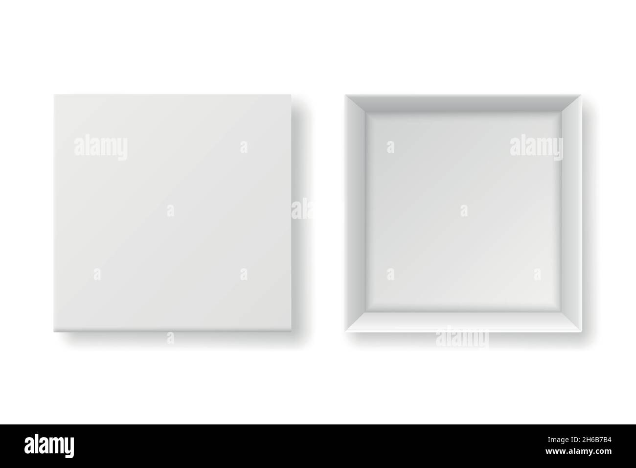 Vector 3d realistic aperto e chiuso vuoto carta bianca cartone vuoto scatola isolata su bianco. Modello di design del prodotto, confezione regalo, presente Illustrazione Vettoriale