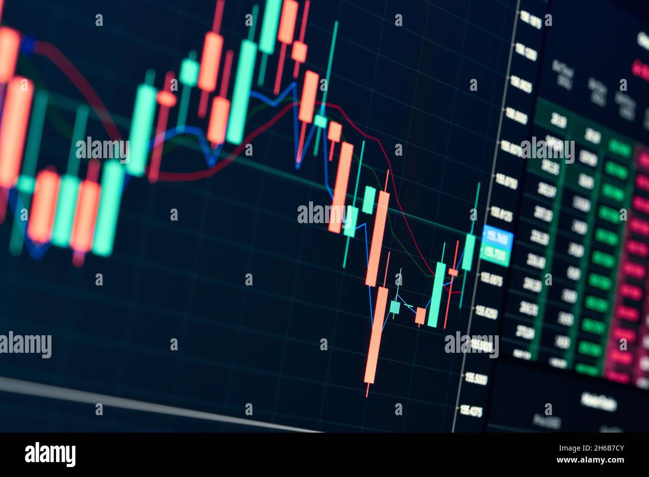 Tabella della piattaforma di trading online di borsa sul mercato finanziario della valuta criptata. Foto Stock