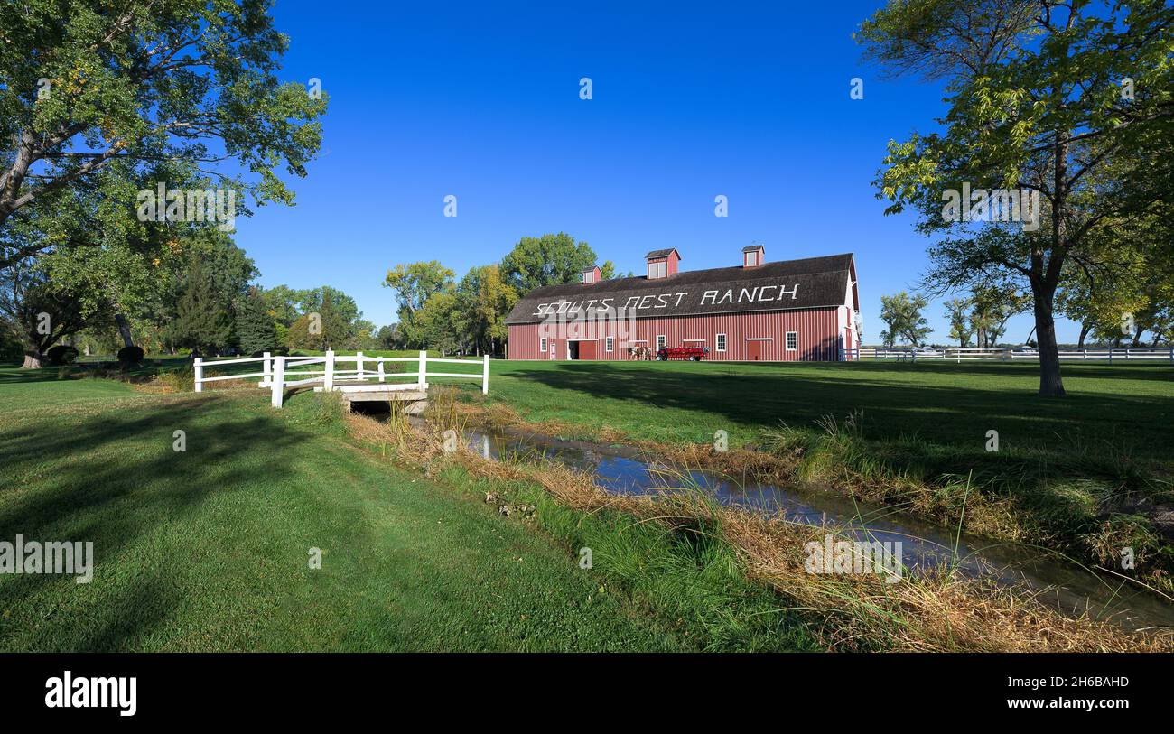 Buffalo Bill Cody ha ranch e fienile al Buffalo Bill Ranch state Historical Park a North Platte, Nebraska Foto Stock