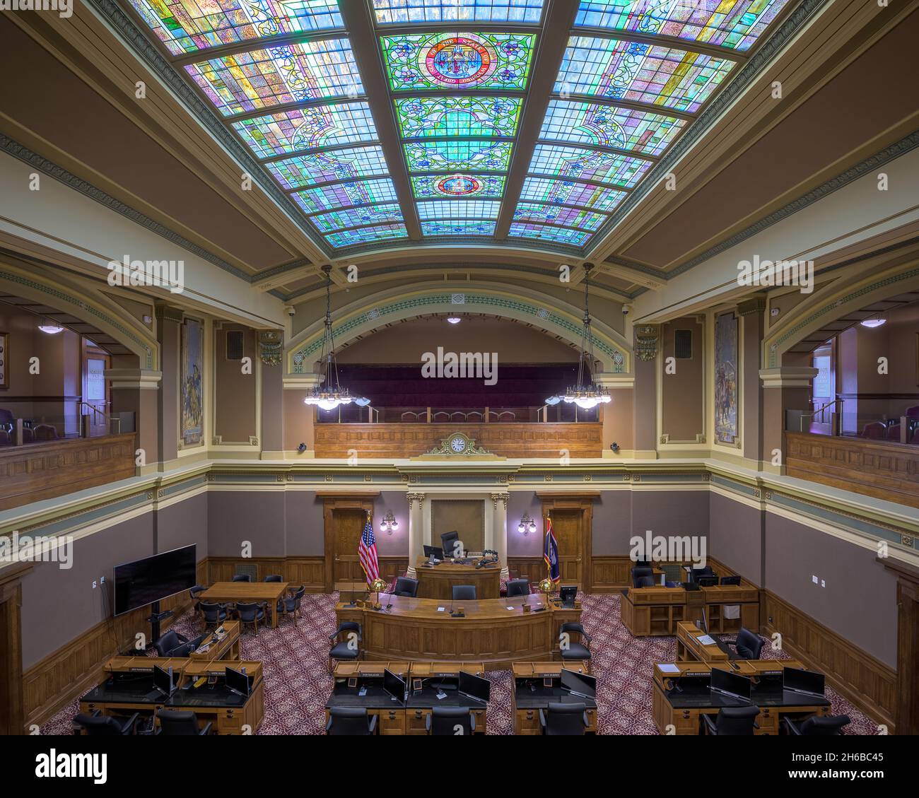 Camera del Senato dalla galleria del palazzo del Campidoglio dello stato del Wyoming a Cheyenne, Wyoming Foto Stock