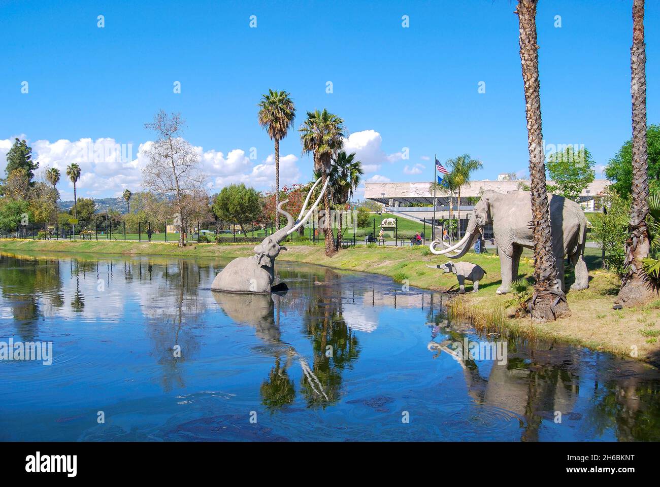 La Brea Tar Pits, Hancock Park, Wilshire Boulevard, Los Angeles, California, Stati Uniti d'America Foto Stock