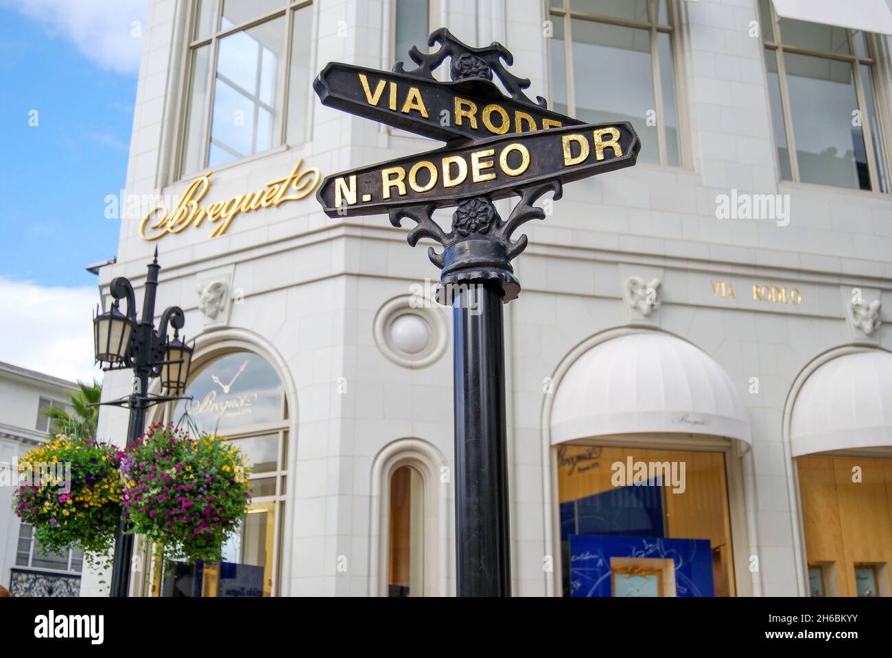 Segnaletica stradale, Rodeo Drive, Beverly Hills, Los Angeles, California, Stati Uniti d'America Foto Stock