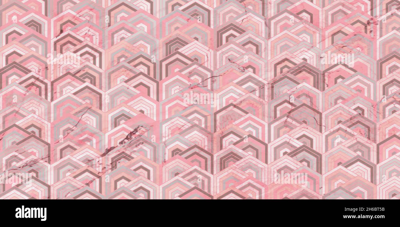 Lusso su sfondo rosa con motivi geometrici, forma poligonale e texture in marmo Illustrazione Vettoriale