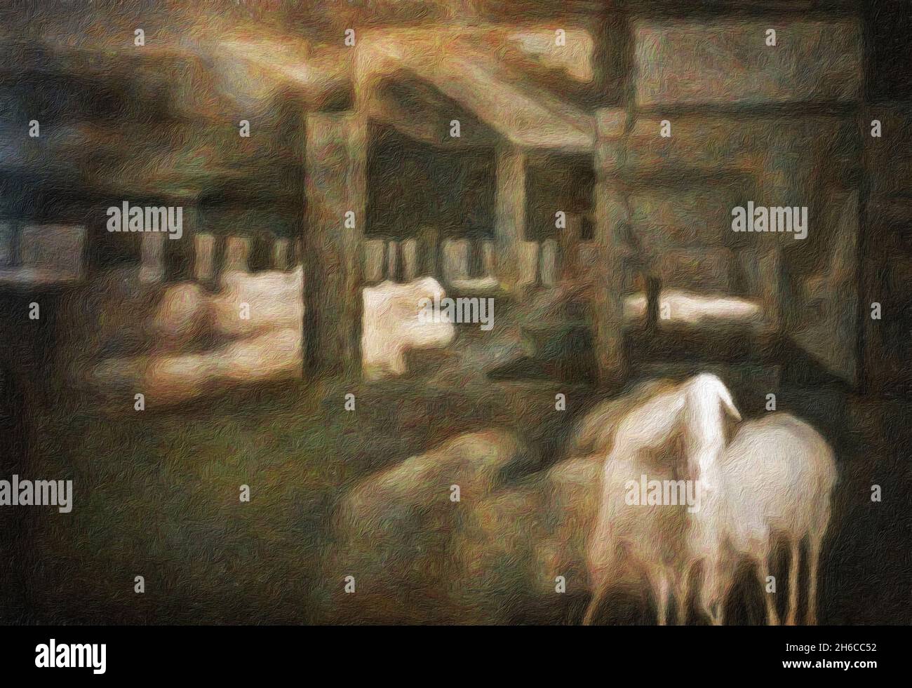 Un'immagine digitalizzata di pecore in un fienile, Los Angeles County Museum of Art Foto Stock