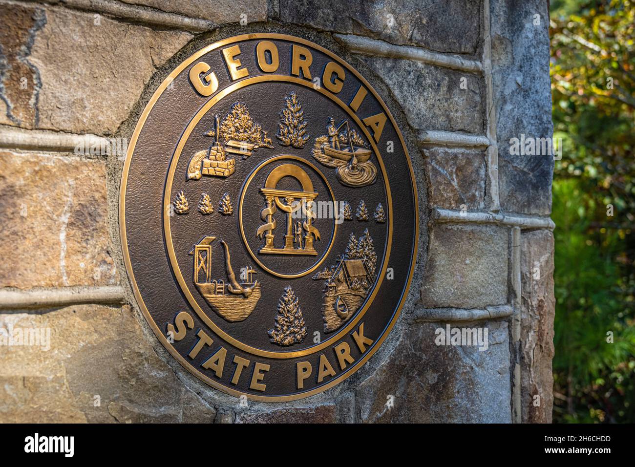 Il Georgia state Park si trova sulla segnaletica d'ingresso al Don carter state Park di Gainesville, Georgia. (USA) Foto Stock