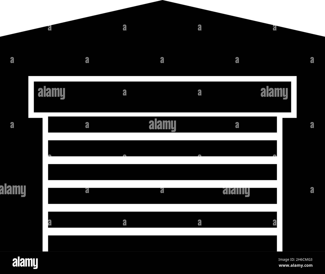 Porta garage per auto Roller shutter hangar magazzino icona nero colore vettore illustrazione piatta stile semplice immagine Illustrazione Vettoriale