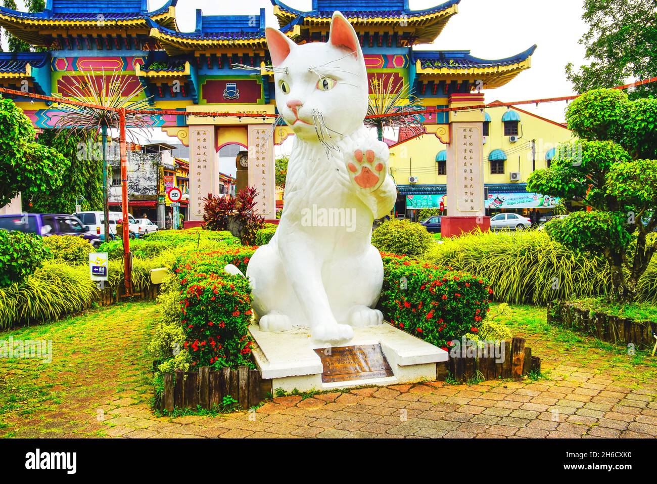 Statua di gatti amanti del gatto città Kuching, Borneo Malese. Foto Stock