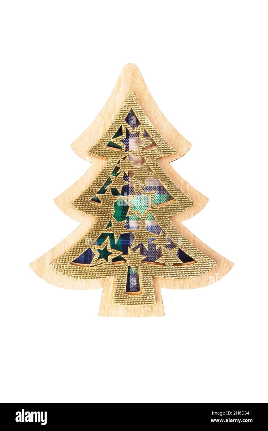 Immagine stilizzata di un albero di Natale in legno, su base tessile Foto Stock