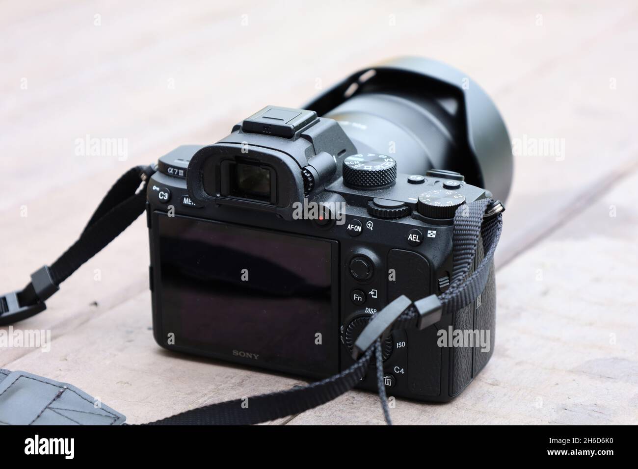 Bonn Germania Giugno, 8 2021 Vista posteriore della telecamera Sony Alpha 7 III all'esterno con luce naturale Foto Stock