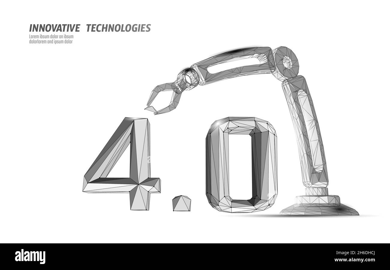 Bassa poli futuro rivoluzione industriale concetto. L'industria 4.0 ai cyber artificiale processo autonomo. La tecnologia online di gestione industriale. 3D Illustrazione Vettoriale