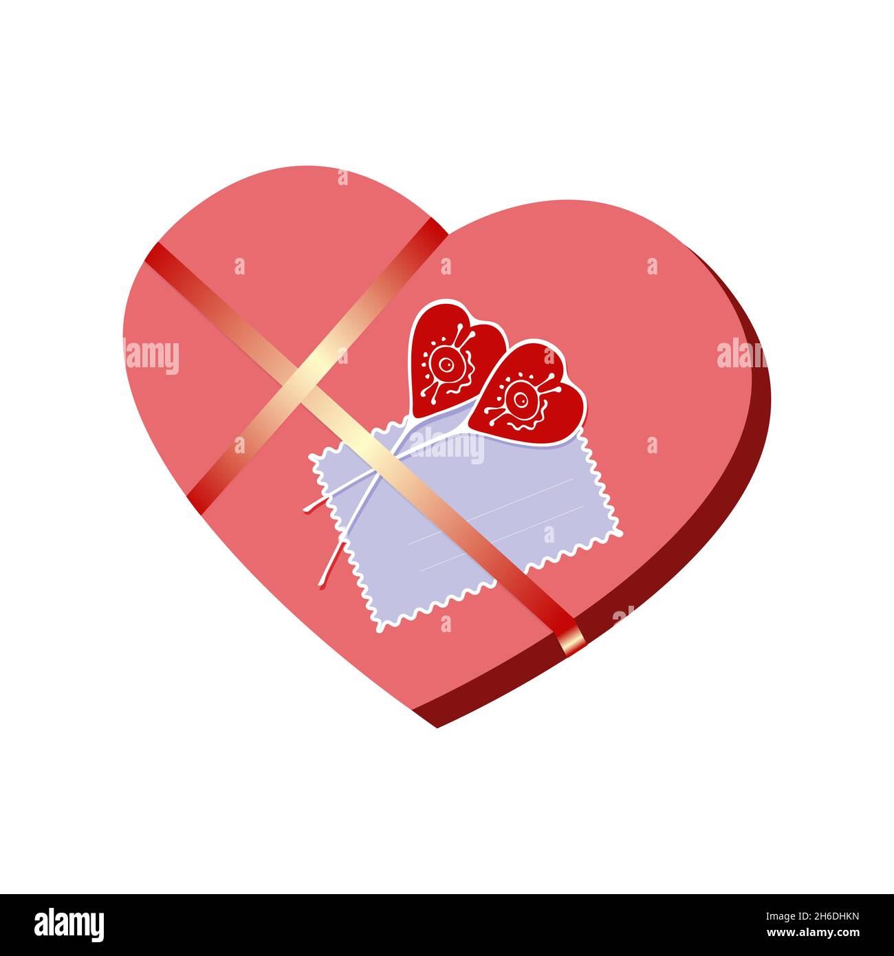 Regalo regalo giorno di San Valentino, matrimonio, cuore a forma di scatola nastro amore passione cuore barbolo. Isolato. Sfondo bianco. Illustrazione vettoriale Illustrazione Vettoriale