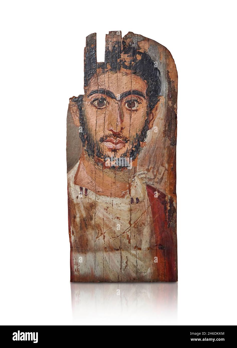 Ritratto mummia di Fayum egiziano romano, 200 - 299AD. Museo del Louvre AF 6723. Ritratto mummy di un uomo (tunica, cappotto, capelli ricci, barba, collana, mus Foto Stock