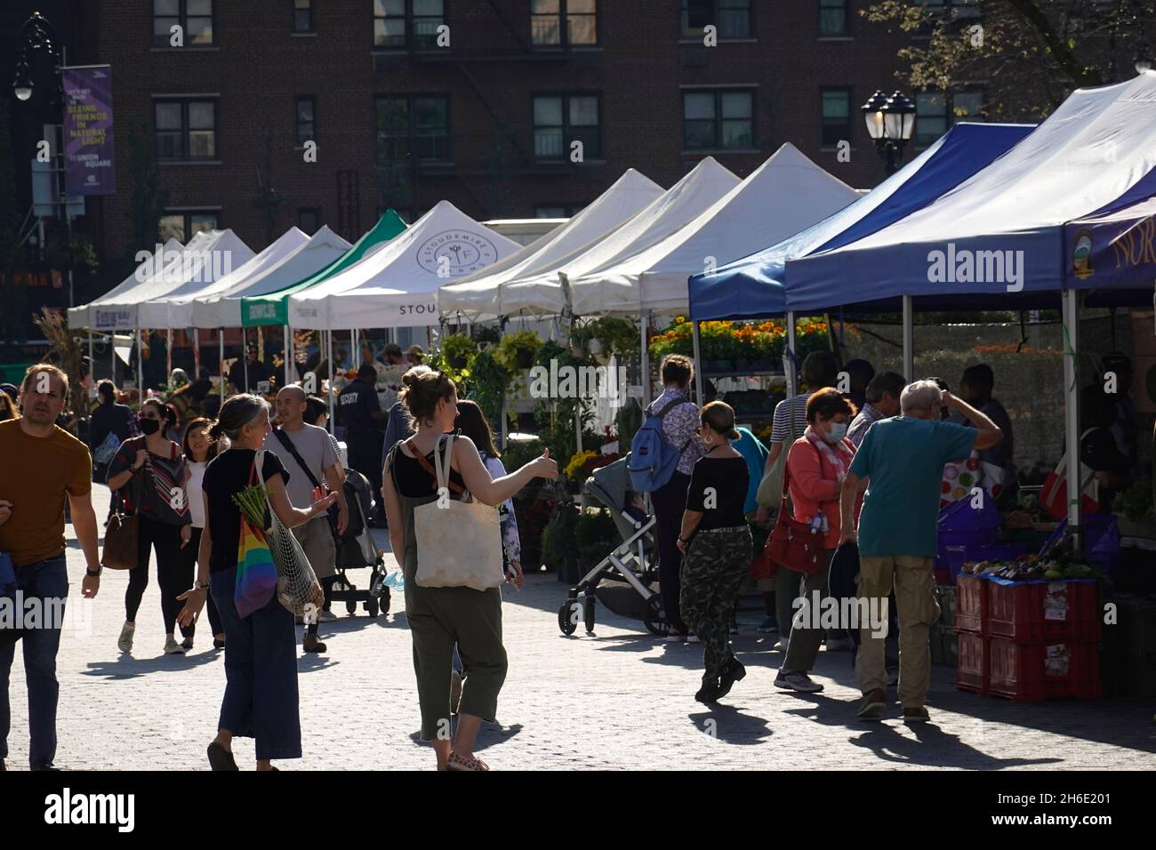 Bancarelle di venditori al mercato agricolo di Union Square Manhattan NYC Foto Stock