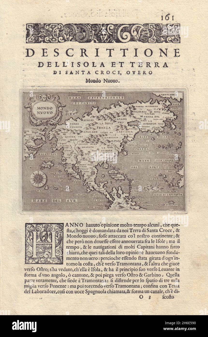 Descritione... Santa Croce mondo nuovo PORCACCHI Nord America nuovo mondo 1590 mappa Foto Stock