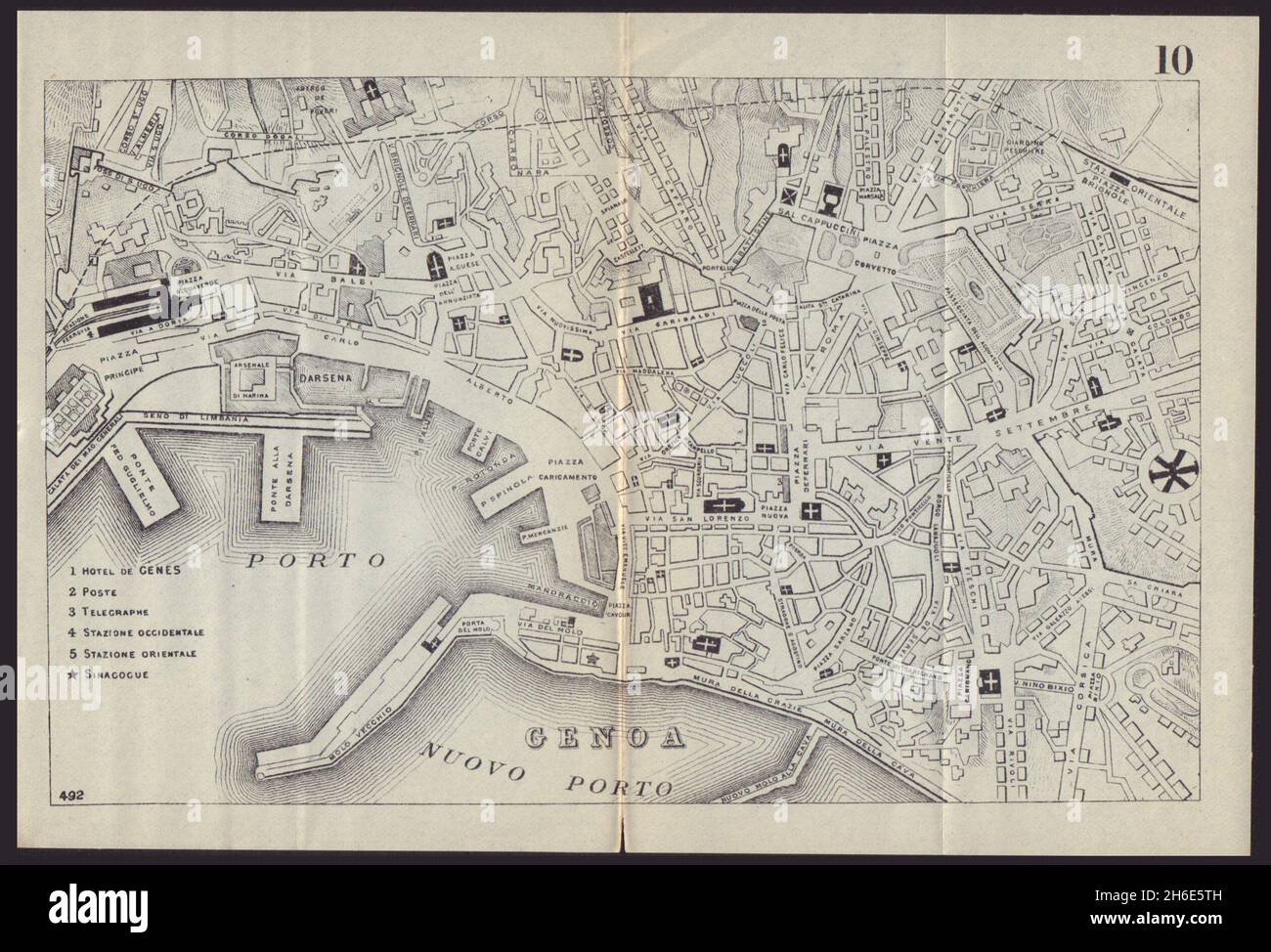 GENOVA Genova GÊNES mappa antica città pianta città. Italia. BRADSHAW 1892 Foto Stock