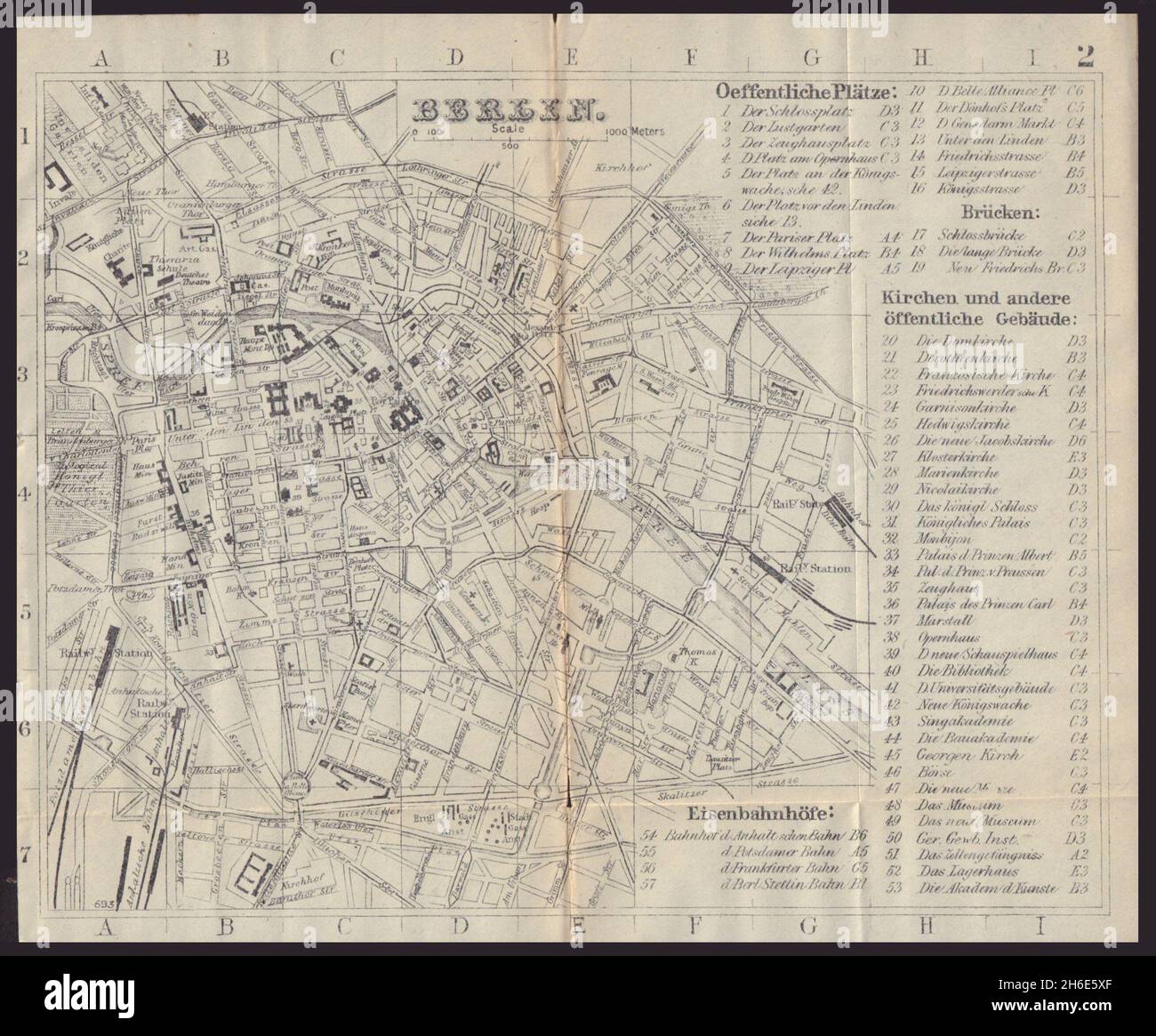 BERLINO antica città pianta mappa della città. Germania. BRADSHAW 1893 Foto Stock