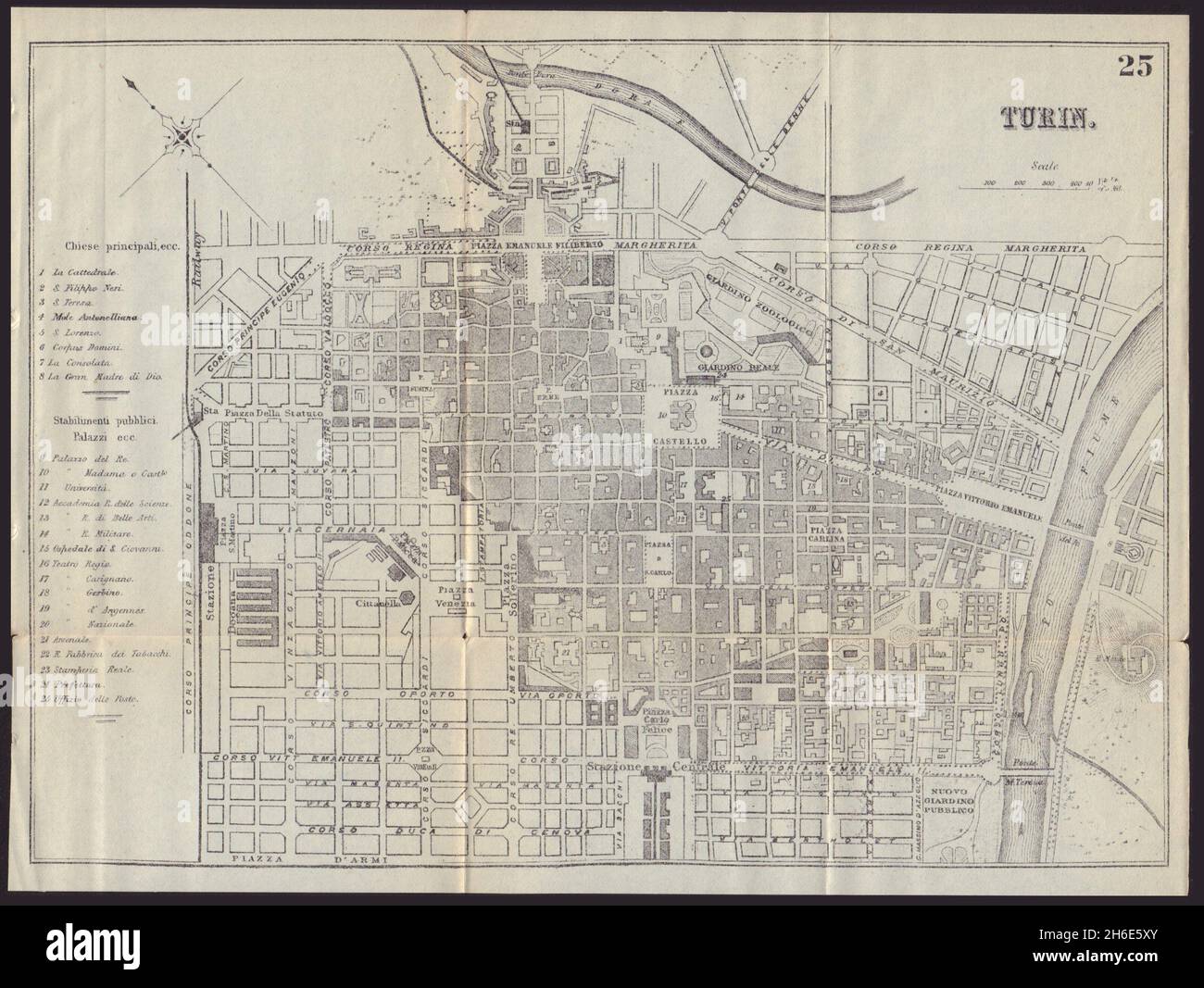 TORINO antica città pianta mappa città. Italia. BRADSHAW 1892 Foto Stock