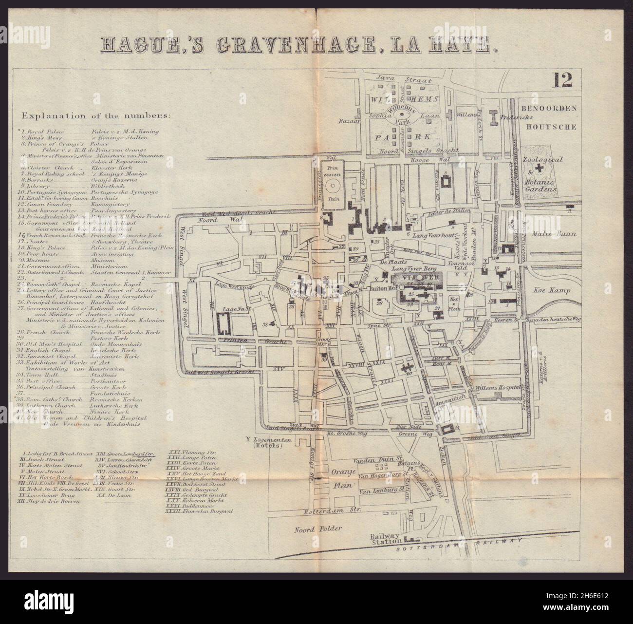 THE HAGUE DEN HAAG'S-GRAVENHAGE LA HAYE. Mappa della città. BRADSHAW 1893 Foto Stock
