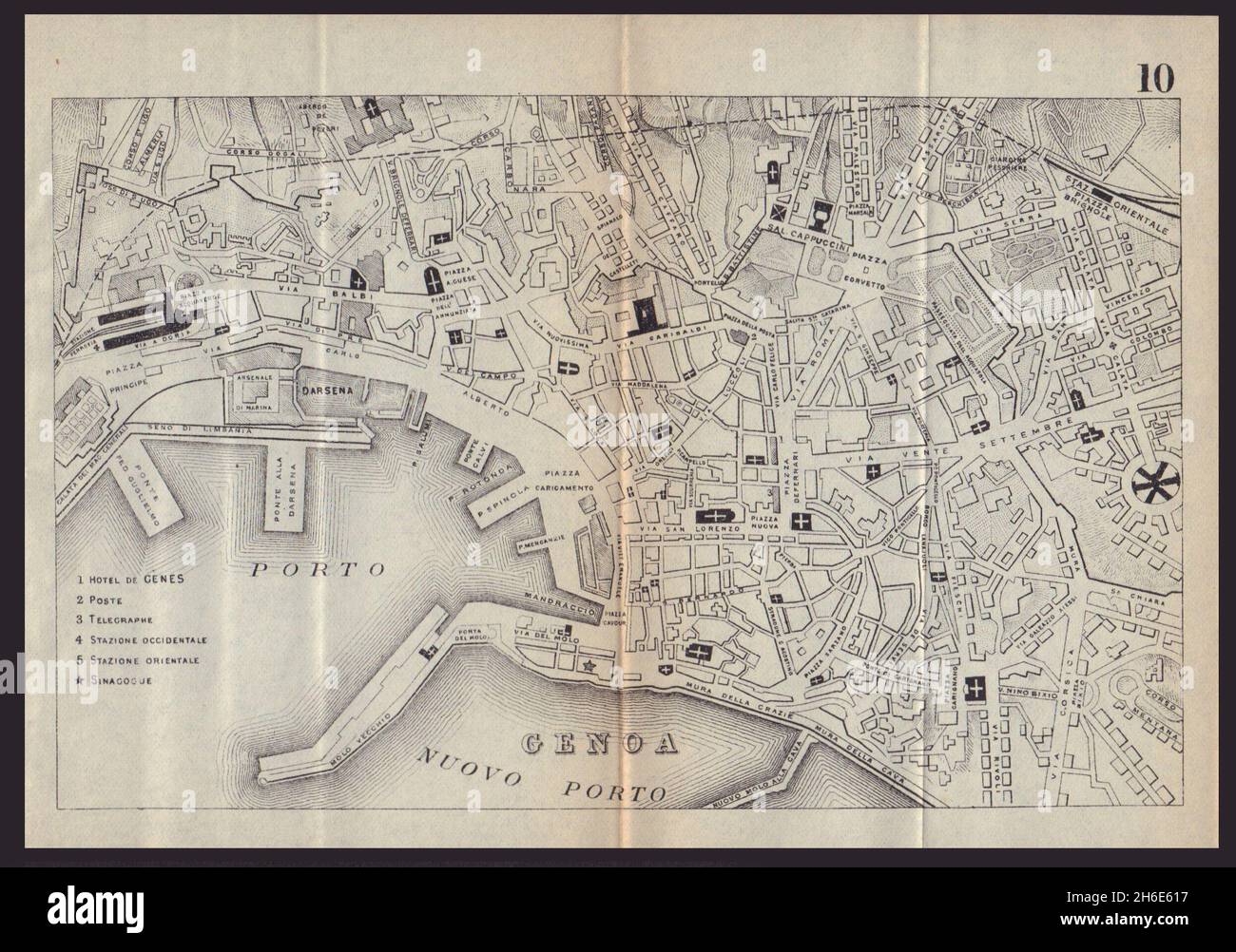 GENOVA Genova GÊNES mappa antica città pianta città. Italia. BRADSHAW 1893 Foto Stock
