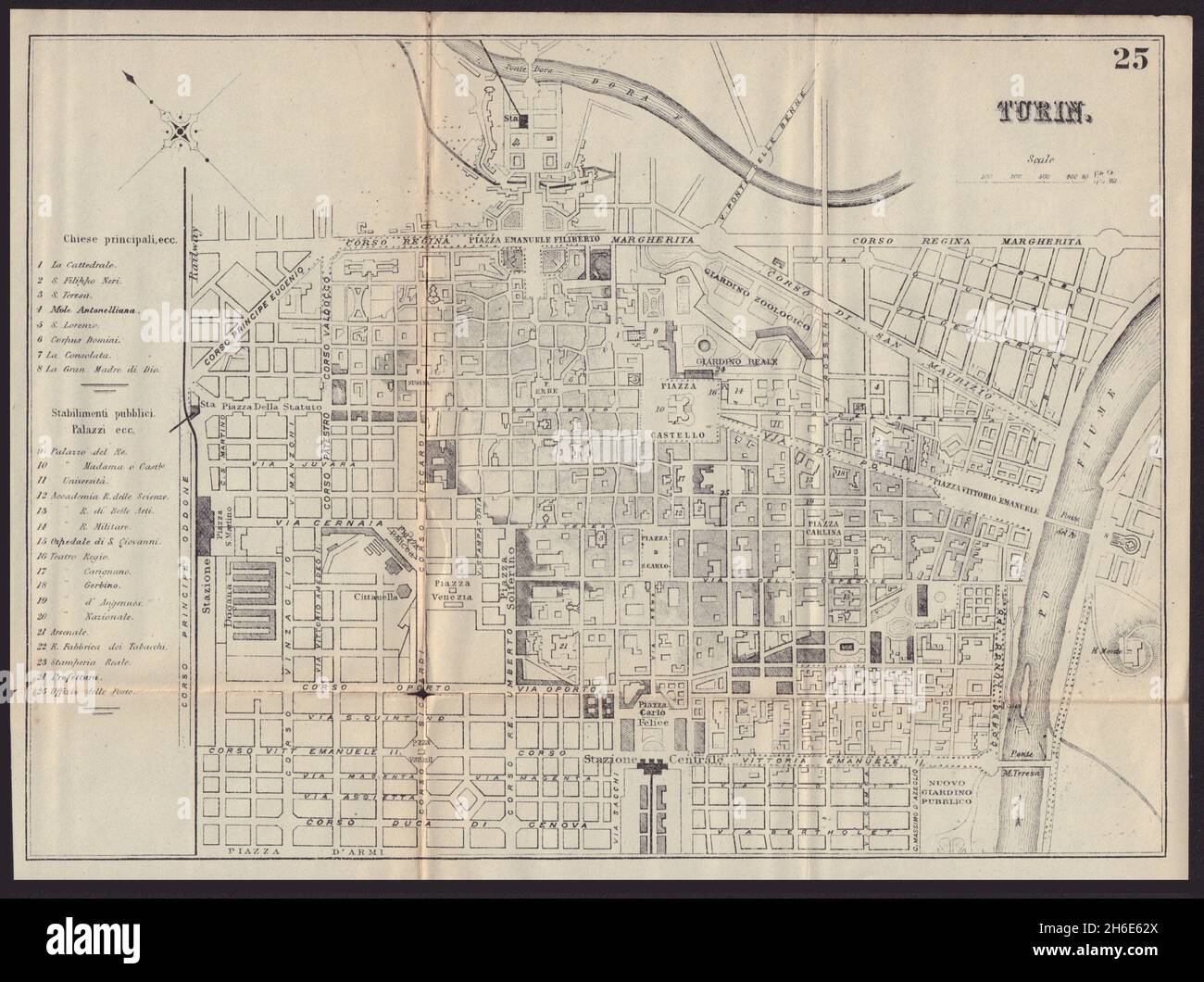 TORINO antica città pianta mappa città. Italia. BRADSHAW 1893 Foto Stock
