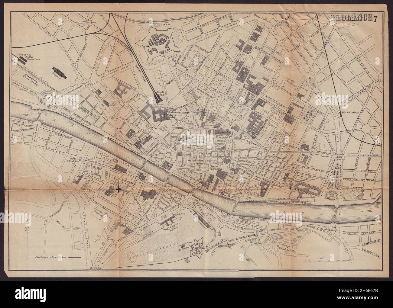 FIRENZE FIRENZE antica città pianta mappa della città. Italia. BRADSHAW c1898 vecchio Foto Stock