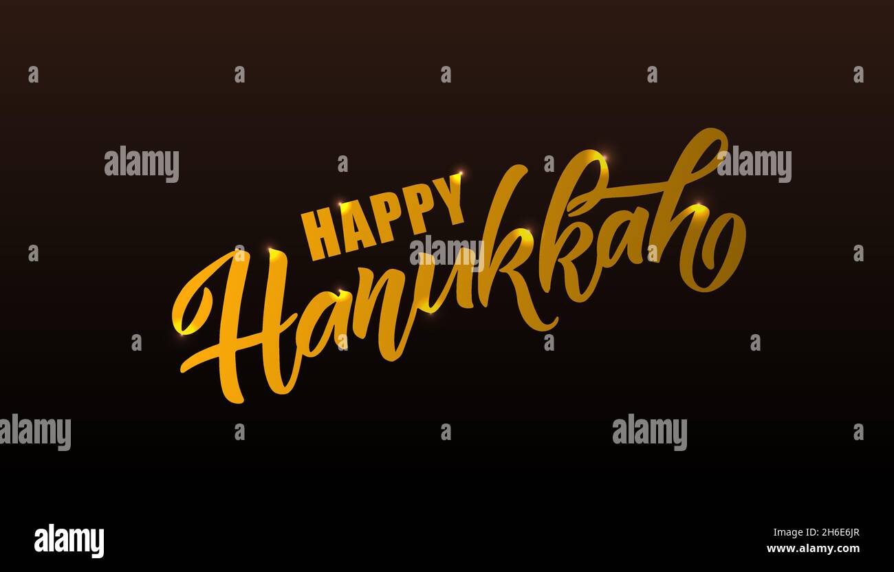 Illustrazione vettoriale della tipografia scritta per la festa ebraica di Hanukkah. Icona, badge, poster, firma banner Happy Hanukkah. Modello per hanukkah Illustrazione Vettoriale