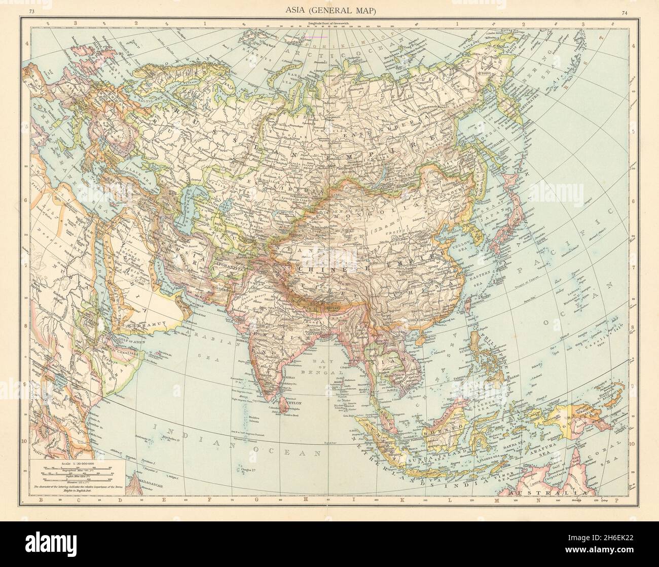 Asia. Persia Hadramut India britannica Siam Annam Impero cinese. MAPPA TIMES 1895 Foto Stock