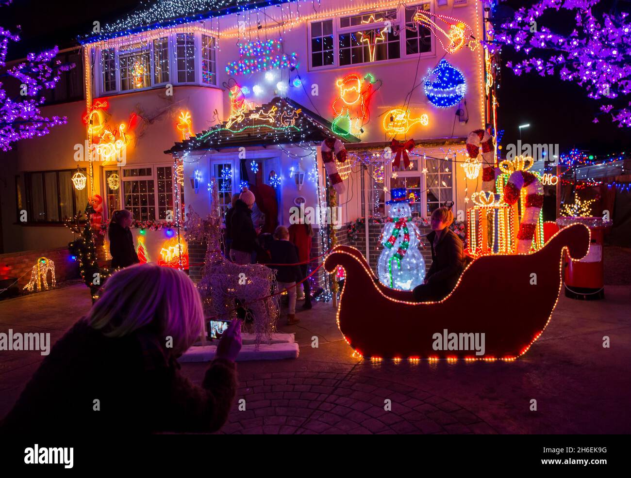 L'esposizione di luci 'House o Christmas' a Londra Ovest Foto Stock