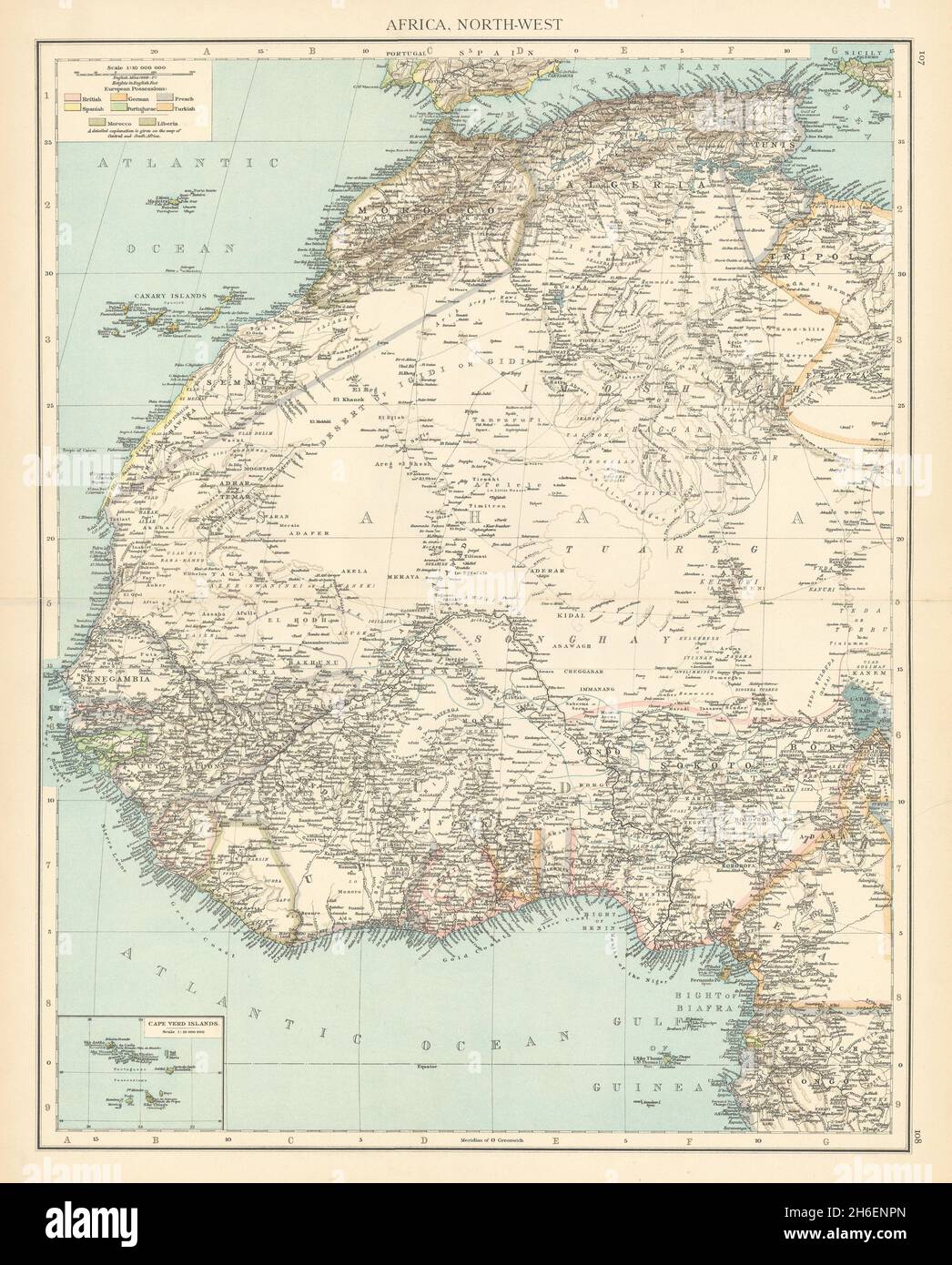 Africa coloniale Nord-Ovest. Francese britannico. Nigeria Sahara. LA mappa DI TIMES 1895 Foto Stock