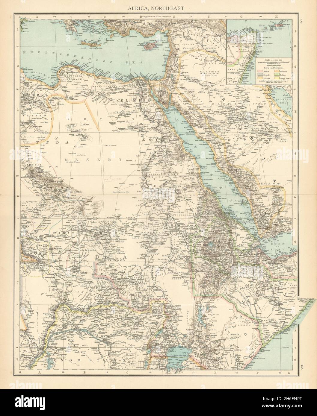 Africa coloniale Nord-Est. Hejaz Kenya Abissinia Sudan. LA mappa DI TIMES 1895 Foto Stock