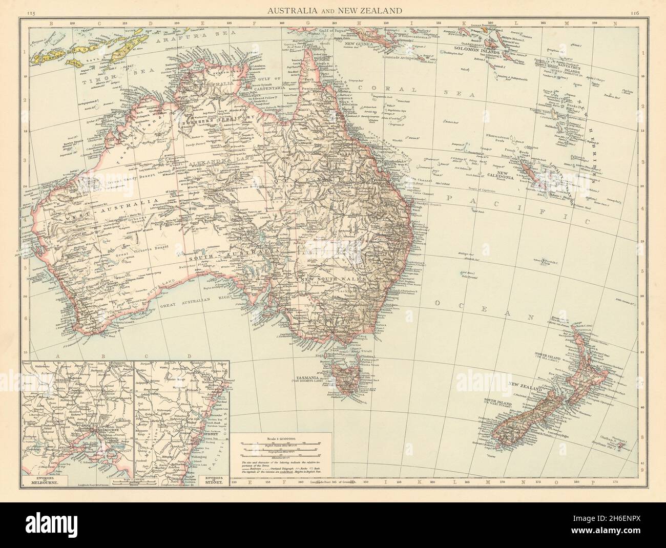 Australia e Nuova Zelanda. Australasia Melanesia Nuova Caledonia. LA mappa DI TIMES 1895 Foto Stock