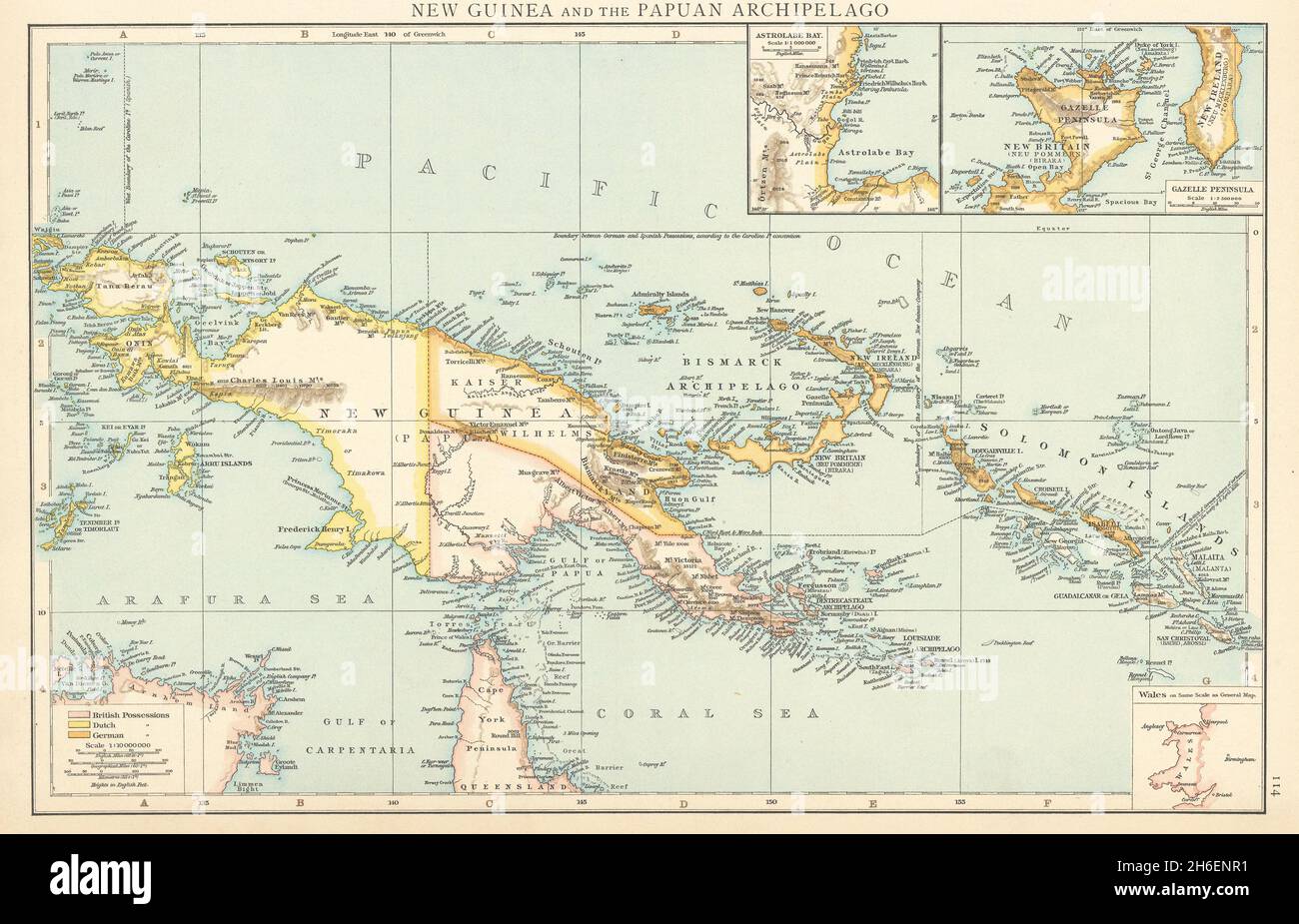 Nuova Guinea e arcipelago Papuan. Isole Salomone e Bismarck. LA mappa DI  TIMES 1895 Foto stock - Alamy