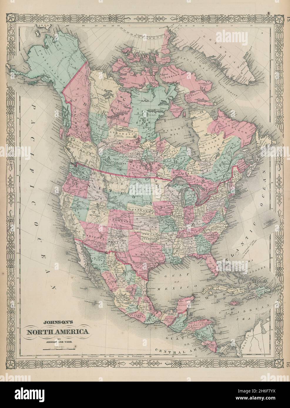 Johnson's Nord America. Alaska russa Wyoming all'interno della mappa Dakota Territory 1865 Foto Stock