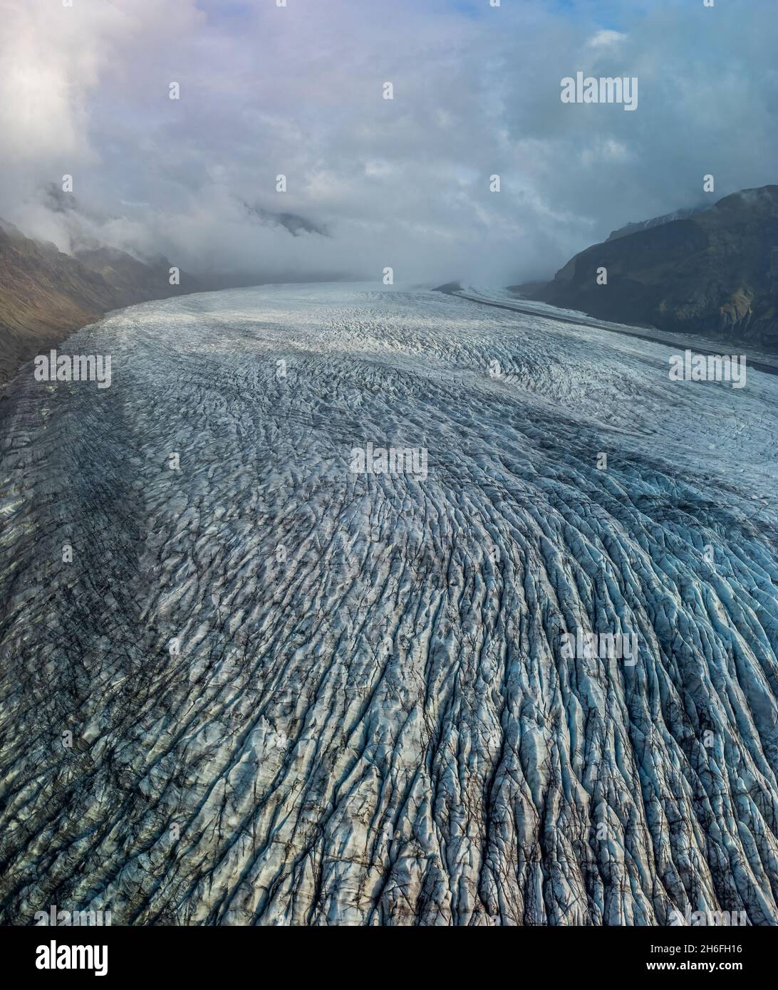 Spettacolare vista dall'alto del ghiacciaio in Islanda Foto Stock