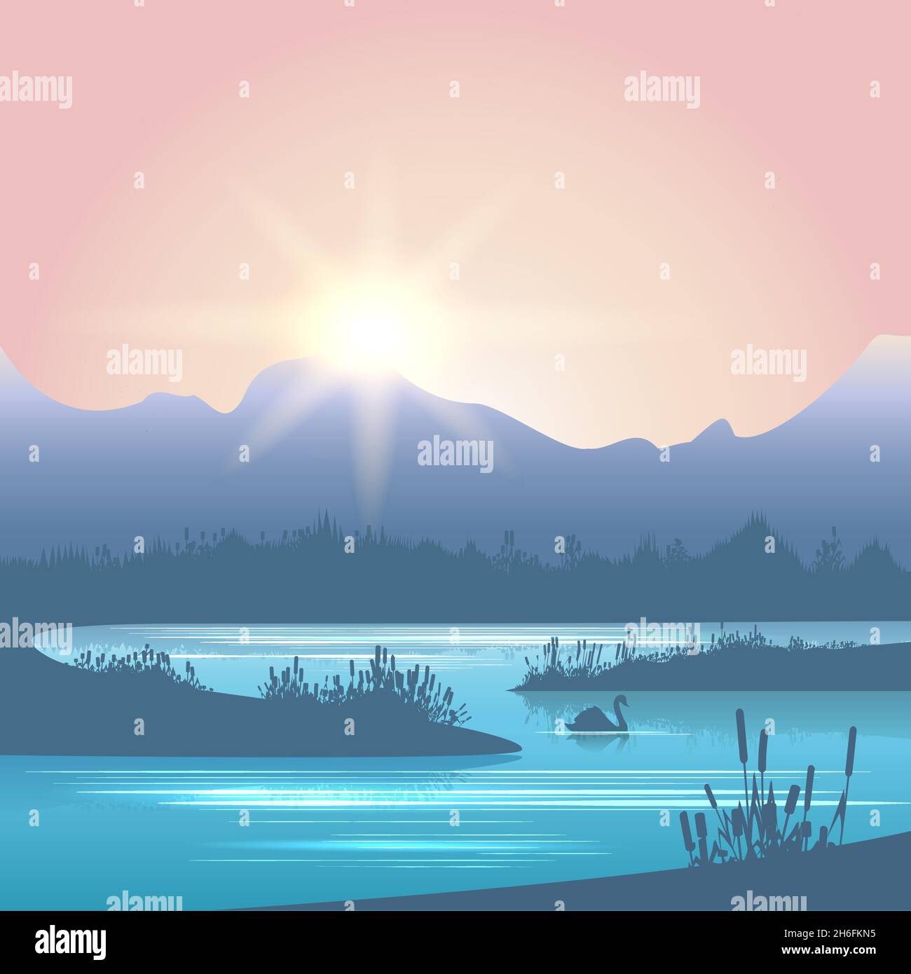 Alba paesaggio del fiume Illustrazione Vettoriale