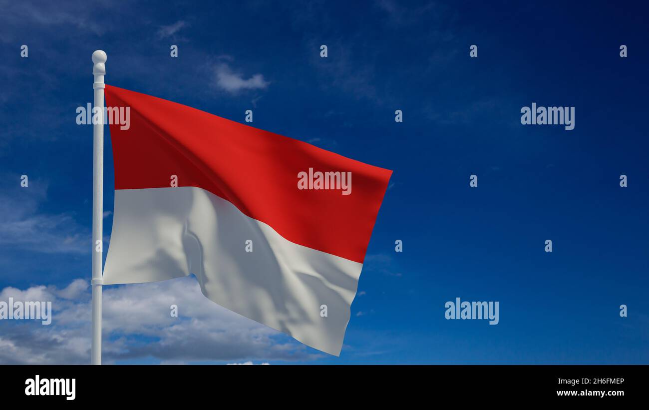 Bandiera nazionale della Repubblica di Indonesia, sventolando nel vento. Rendering 3d, CGI Foto Stock
