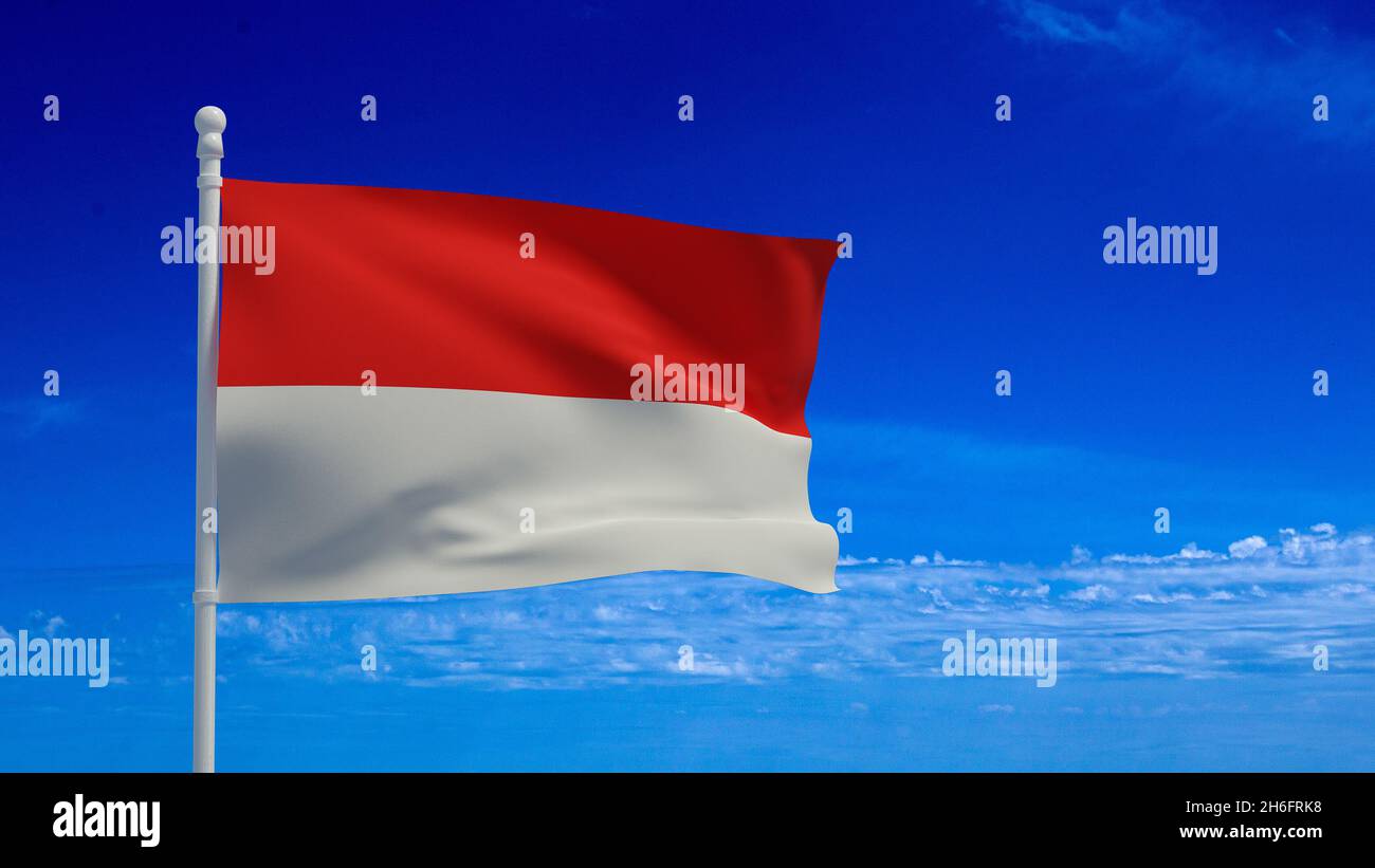 Bandiera nazionale della Repubblica di Indonesia, sventolando nel vento. Rendering 3d, CGI Foto Stock