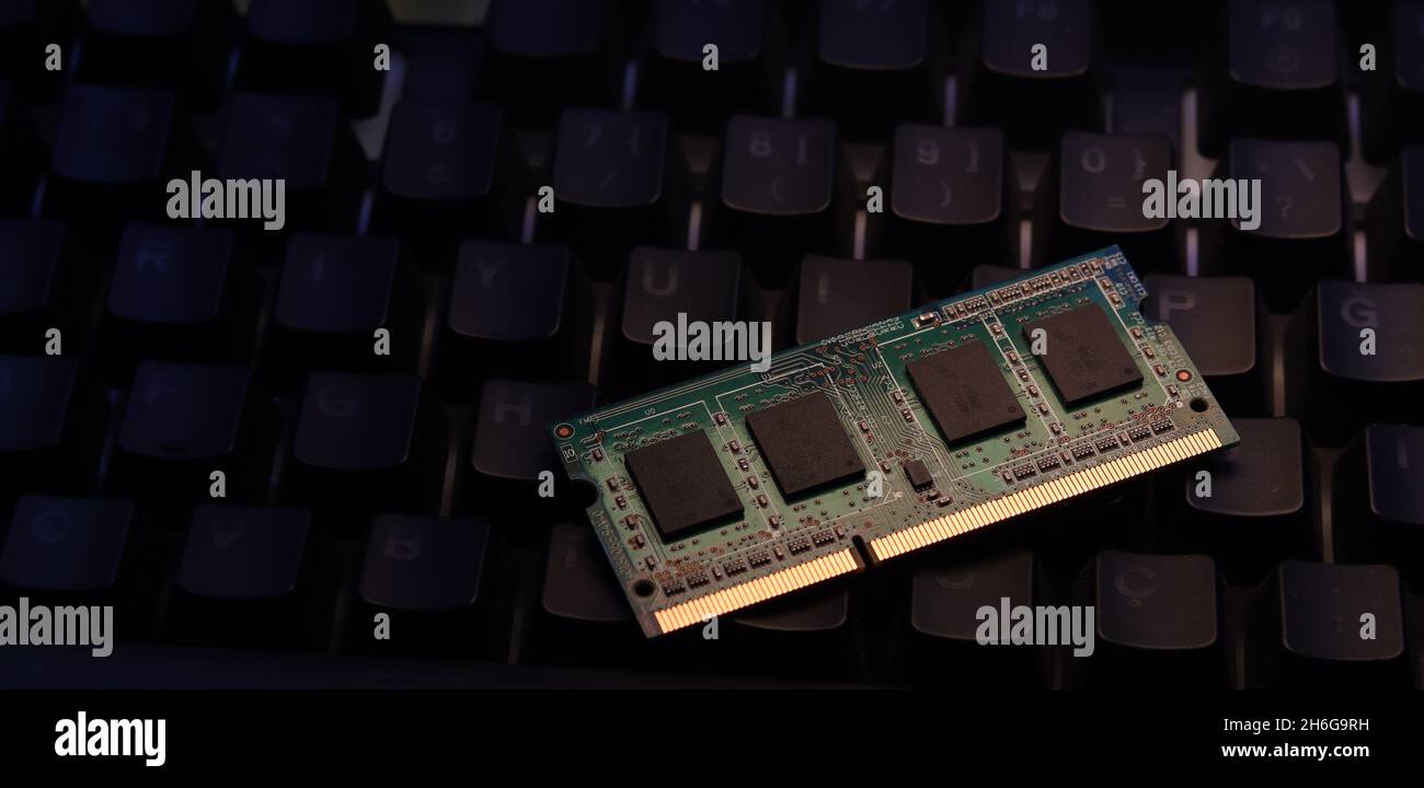 Dettagli primo piano della memoria del computer, Stick di RAM ad accesso casuale del computer Foto Stock