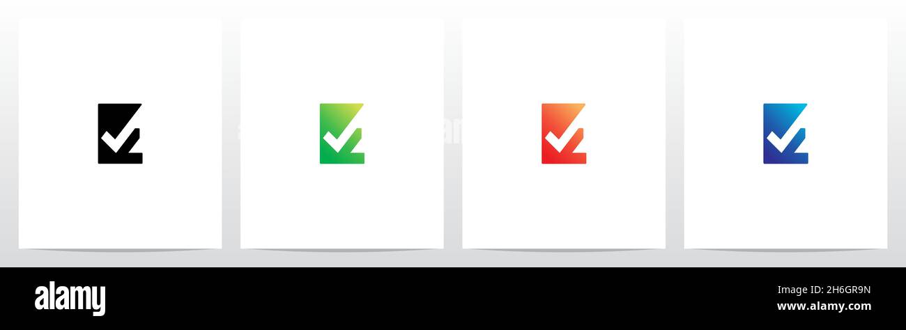 Spunta il simbolo sulla lettera moderna Logo Design E. Illustrazione Vettoriale