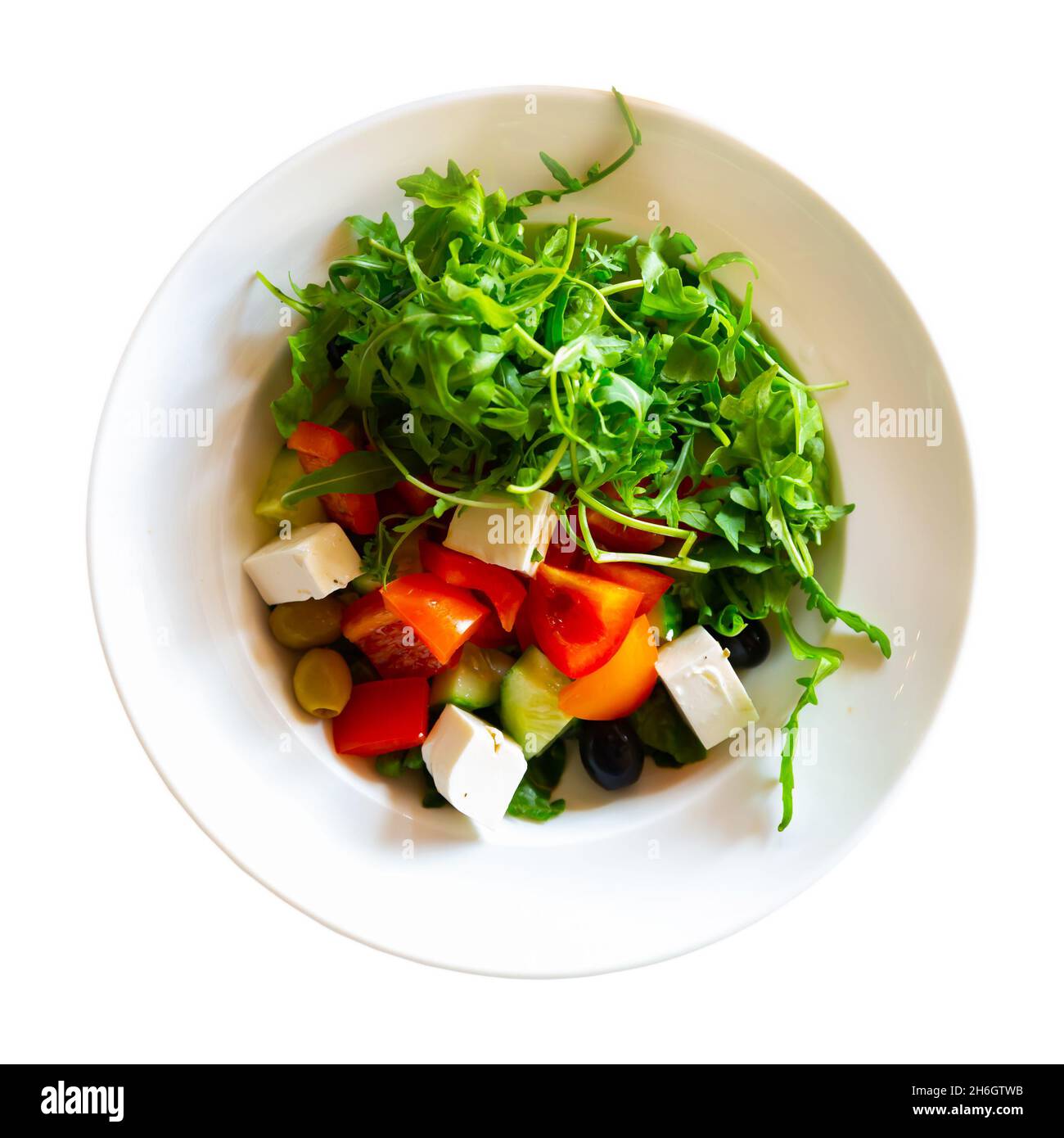 Insalata con olive, pomodori, cetrioli e formaggio feta - insalata di verdure greche. Cucina mediterranea tradizionale Foto Stock