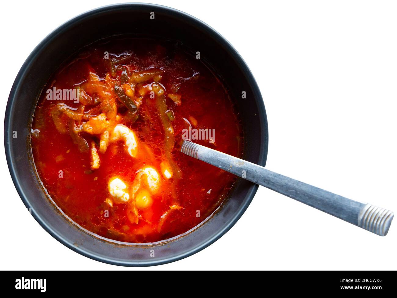 Zuppa di carne russa Solyanka con carne assortita Foto Stock