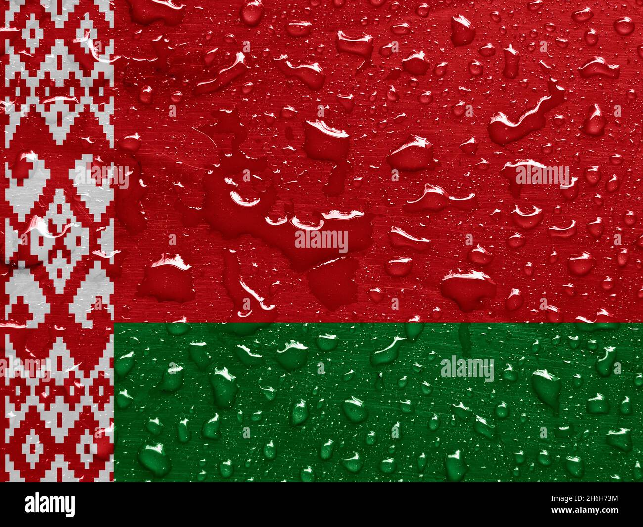 Bandiera della Bielorussia con gocce di pioggia Foto Stock