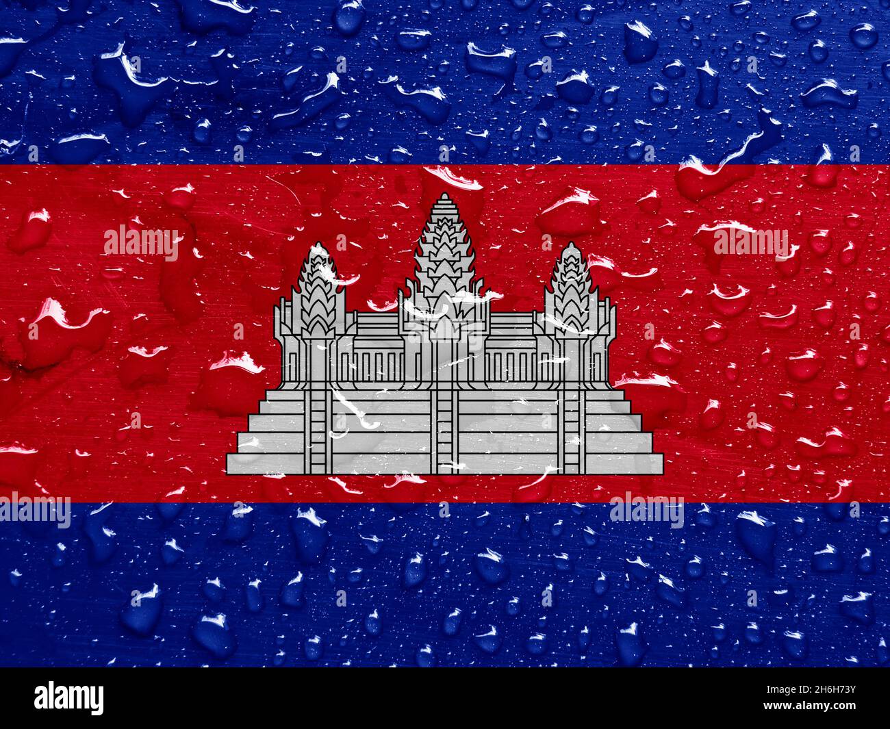 Bandiera della Cambogia con gocce di pioggia Foto Stock