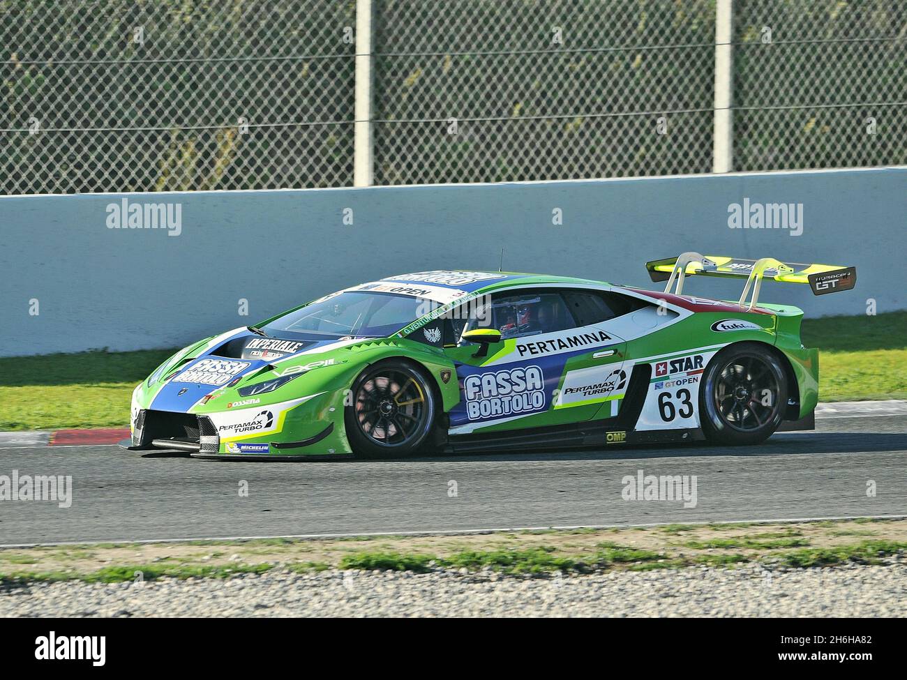 Lamborghini Huracan-Team Imperiale Racing nel campionato motorsport internazionale GT3 del Circuit de Barcelona Catalunya, Montmelo, Spagna Foto Stock